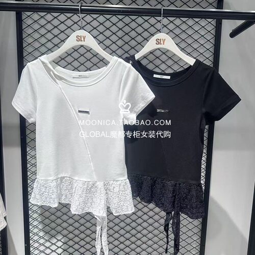 SLY国内代购 26夏 露肩荷叶边下摆短袖T恤衫上衣 038JSZ80-1007
