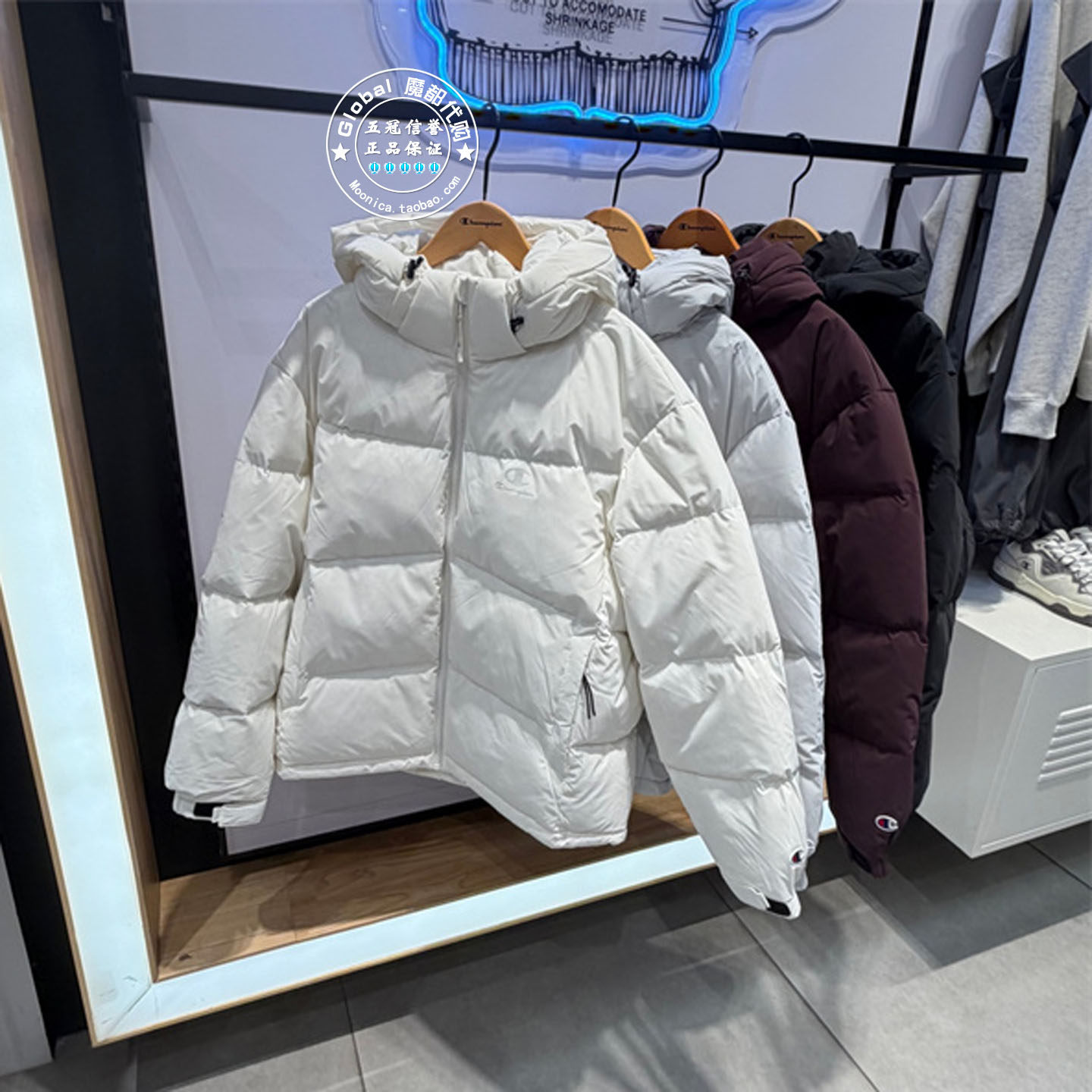 CHAMPION情侣纯色连帽羽绒服外套