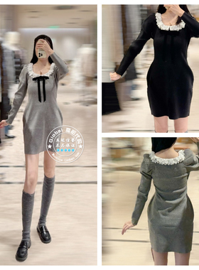 SNIDEL 国内代购 25秋冬 蕾丝边蝴蝶结收腰针织连衣裙 SWNO255175