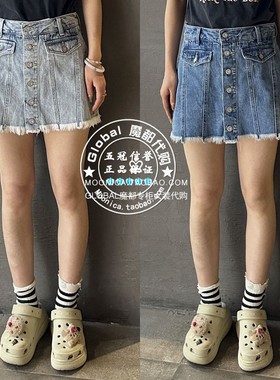 特价 MOUSSY代购 24夏 日系毛边排扣牛仔短裙裤子 028HS911-0721