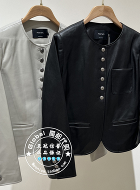 MOFAN/摩凡 国内代购 25早春 百搭圆领单排扣pu皮外套 MAW552276