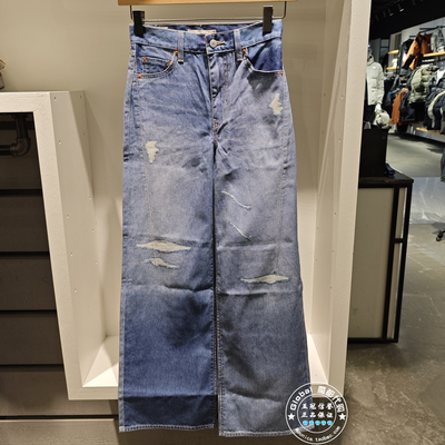 李维斯牛仔裤阔腿裤补丁水洗百搭