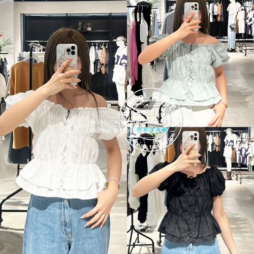 MOUSSY性感娃娃领短袖衬衫上衣女