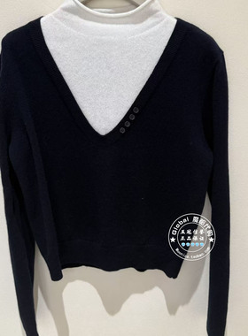 NUTS女装国内代购 2025冬 高领拼接简约长袖羊毛针织衫6420538A1