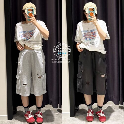 MOUSSY26春夏松紧腰阔腿短裤子