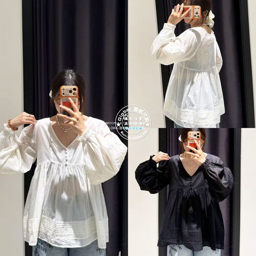 MOUSSY日系V领纯色束腰衬衫女