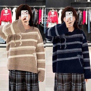 SLY国内代购 25秋冬 日系条纹休闲宽松针织衫毛衣女038IAZ70-1002