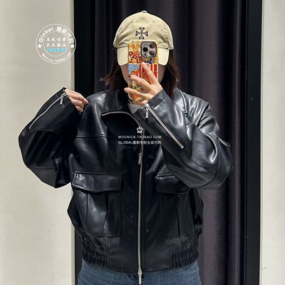 MOUSSY26春仿皮水洗机车皮衣女