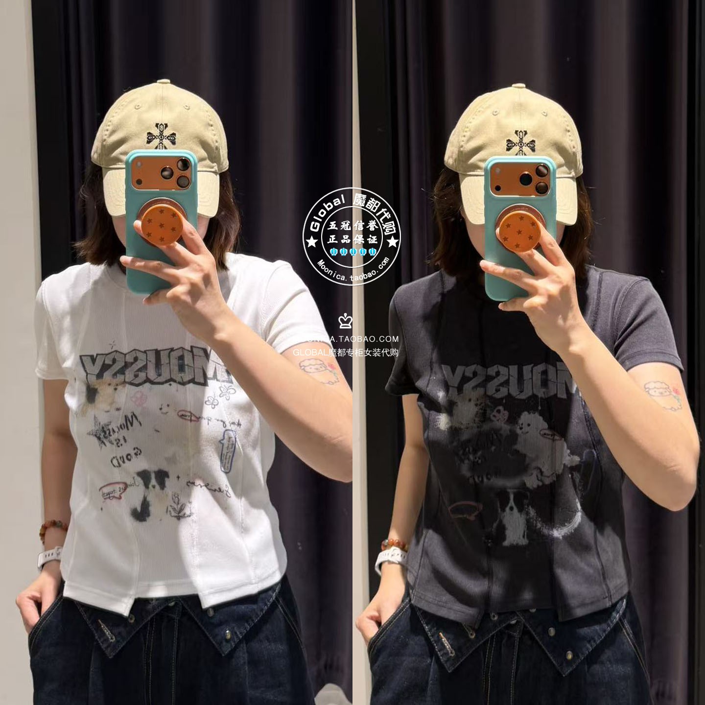 MOUSSY26夏LOGO卡通短袖T恤衫女图片