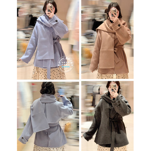 SNIDEL国内代购 25秋冬 附围巾翻领毛呢外套大衣女 SWFC255063