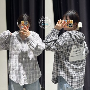 26春夏 028JSA30 日系连帽格纹长袖 上衣 1019 衬衫 MOUSSY国内代购