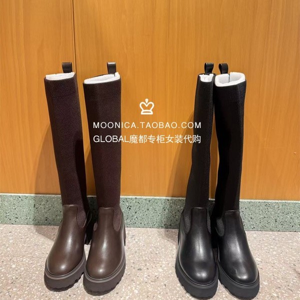 SNIDEL高筒靴圆头百搭皮鞋