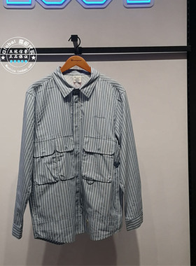 Champion冠军 26夏 情侣款翻领宽松休闲条纹长袖衬衫 U6BSHSU247