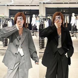 SLY国内代购 030IAZ30 25秋 领西服外套女 1631 复古毛边西装 特价