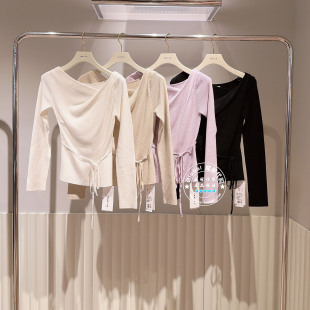 纯色斜领褶皱系带气质针织衫 26春 FWNT261033 I.D国内代购 FRAY