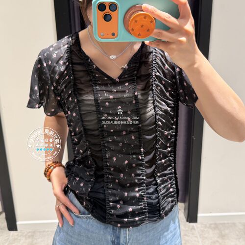 MOUSSY设计款透视短袖上衣衬衫