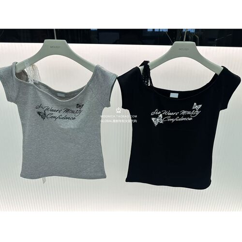 特价MOUSSY26夏修身蕾丝T恤衫