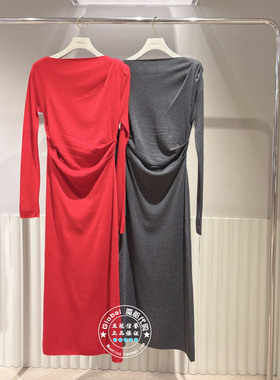 FRAY I.D国内代购 25冬 纯色圆领褶皱修身气质连衣裙FWNO255090