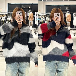 特价 SLY代购 25冬 半拉链大理石纹针织衫毛衣外套030IAZ70-1601