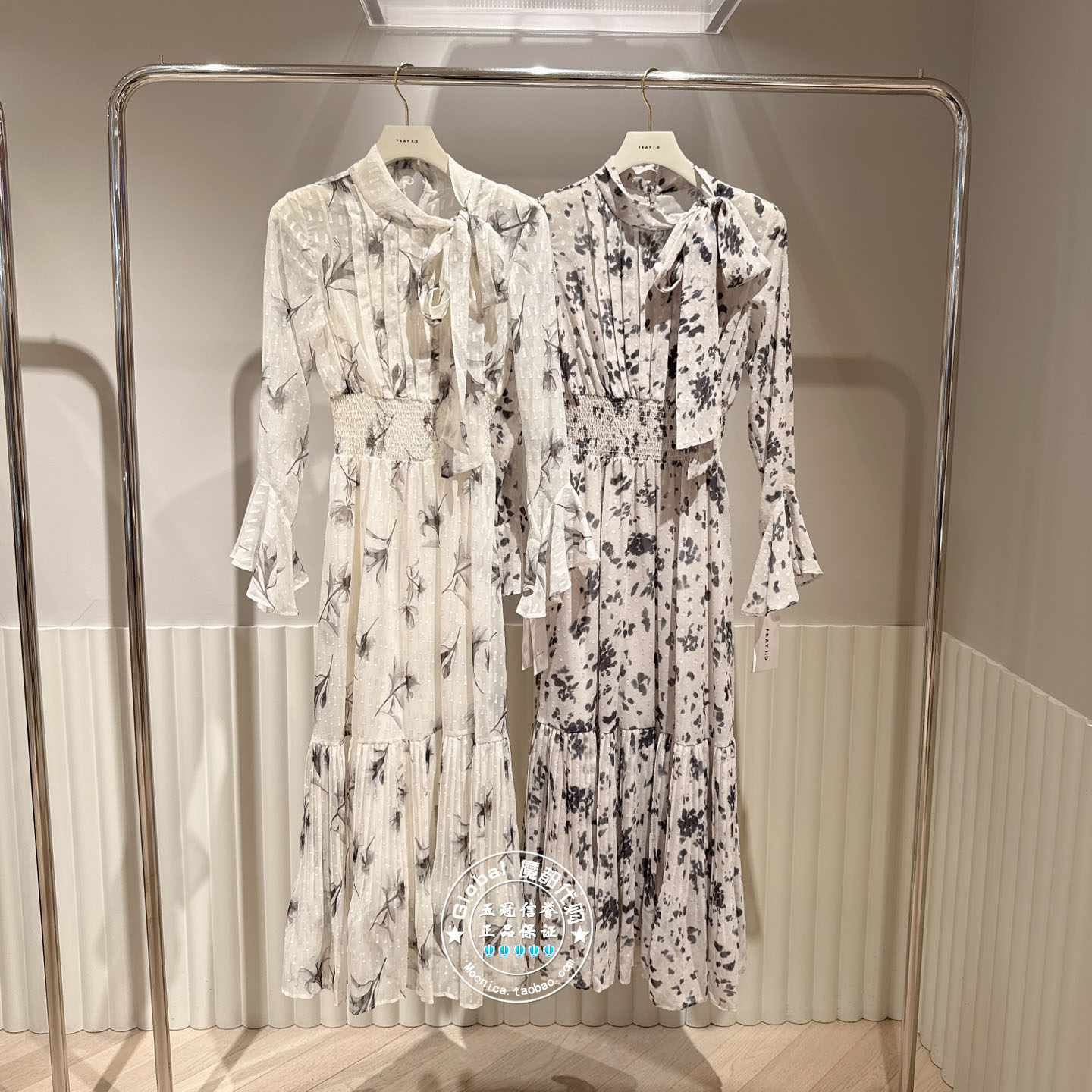 FRAY I.D国内代购 25冬 立领蝴蝶结印花气质优雅连衣裙FWFO255079