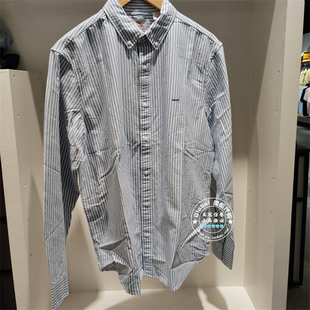 正品levis李维斯 25早秋 男士翻领蓝白竖条纹长袖衬衫 A7210-0023
