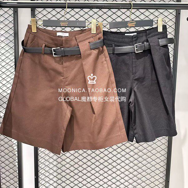 MOUSSY国内代购 26秋冬 附腰带款毛呢短裤子女 028JAA31-1609