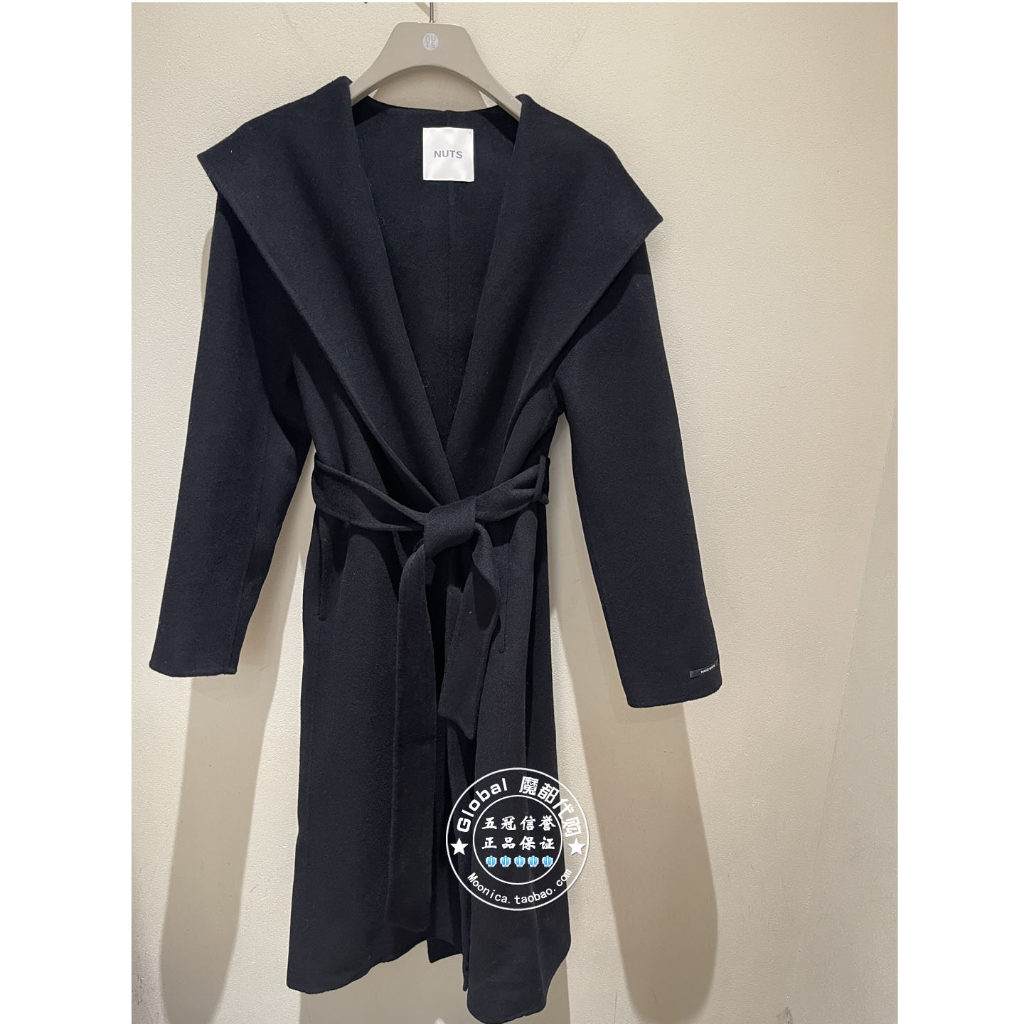 NUTS女装国内代购 25冬 纯色连帽气质中长款羊毛大衣6421512A1