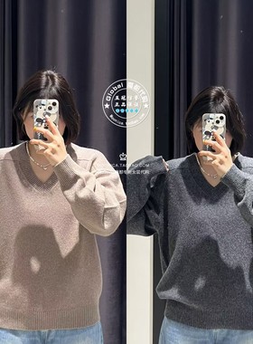 特价 MOUSSY代购 25冬 纯色羊毛混纺V领针织衫毛衣010IA170-8141