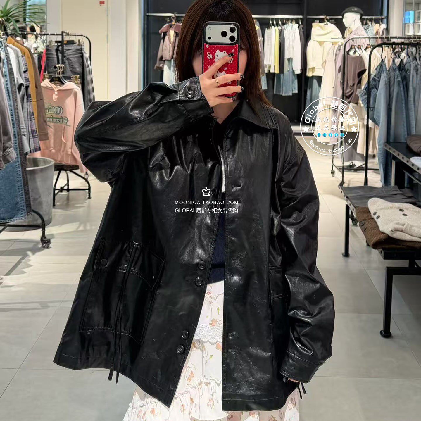 SLY国内代购 26春夏 日系百搭翻领中长款皮衣外套女038JSZ30-1001