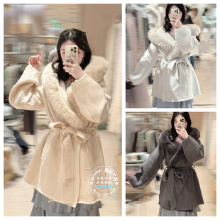 SNIDEL 国内代购 25秋冬 毛领连帽系带收腰毛呢外套 SWNC254157