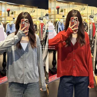 特价 MOUSSY代购 25秋冬 日系V领侧扣针织开衫上衣 028IAA70-2031