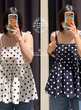 MOUSSY国内代购 26夏 日系圆点抹胸式吊带衫背心女 028JSA30-1071