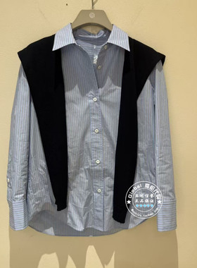 NUTS国内代购 2026春 翻领条纹休闲百搭披肩长袖衬衫7110113A1