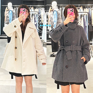特价 SLY国内代购 24冬附腰带斜襟毛呢中长大衣外套030HAA30-2681