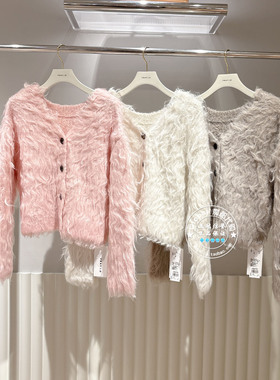 FRAY I.D国内代购 25冬 纯色V领毛绒时尚百搭短外套FWNT255021