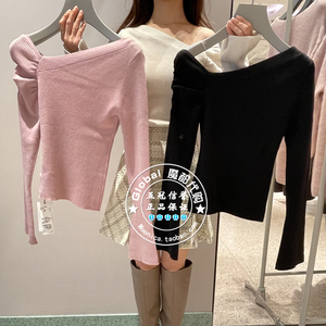 SNIDEL 国内代购 24秋冬 甜美斜领褶皱修身针织衫 SWNT245036