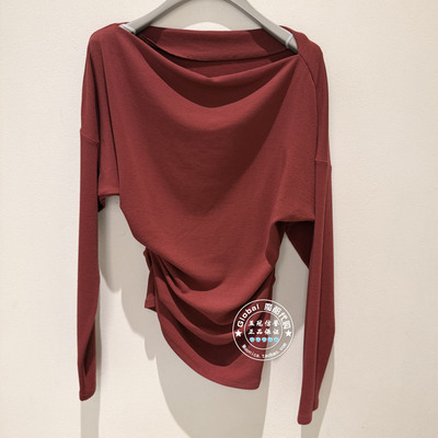 NUTS女装国内代购 2025冬 纯色圆领褶皱修身长袖T恤6410209A1