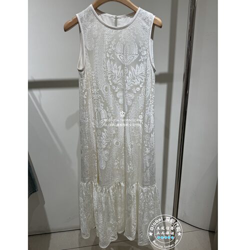MOFAN/摩凡 国内代购 26夏 米白色提花圆领无袖连衣裙 FBL526211