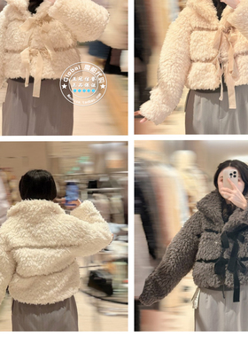 SNIDEL 国内代购 25秋冬 甜美蝴蝶结翻领毛绒短外套 SWFC255062