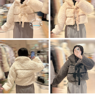 SNIDEL 国内代购 25秋冬 甜美蝴蝶结翻领毛绒短外套 SWFC255062