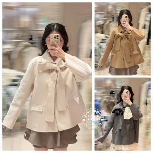 SNIDEL 国内代购 25秋冬 百搭蝴蝶结翻领毛呢大衣外套 SWFJ255067