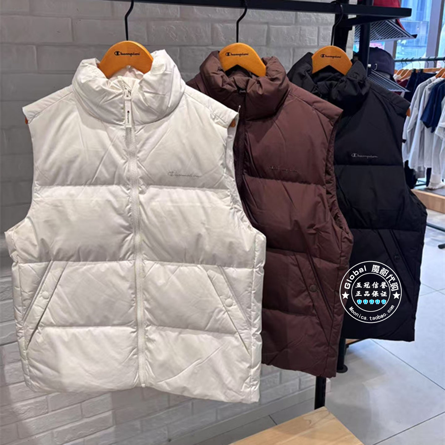 CHAMPION情侣拉链立领羽绒背心