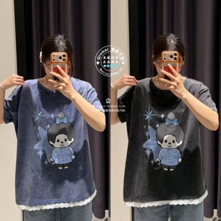 MOUSSY国内代购 26春夏 蒙奇奇蕾丝边做旧短袖T恤衫028JSZ01-1006