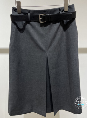 MOFAN/摩凡 国内代购 26早春 灰色搭腰带压褶半身裙 MAB652184