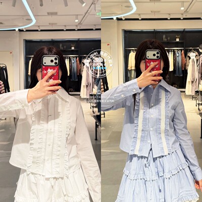 SLY日系复古短款褶皱长袖衬衫女