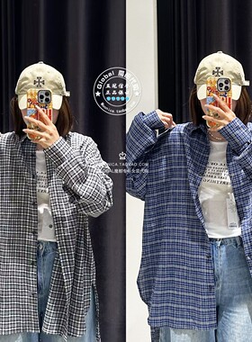 特价 MOUSSY代购 25秋 翻领长袖格纹休闲衬衫上衣女028IAA30-1024