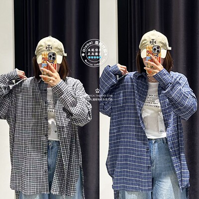 MOUSSY翻领长袖格纹休闲衬衫上衣