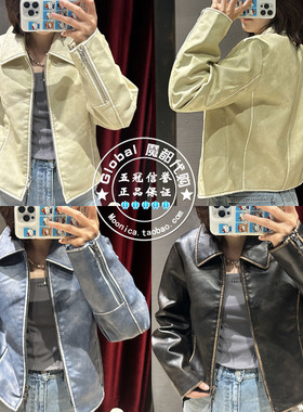 特价 MOUSSY国内代购 24秋 复古皮革短夹克皮衣外套010HAH30-4231