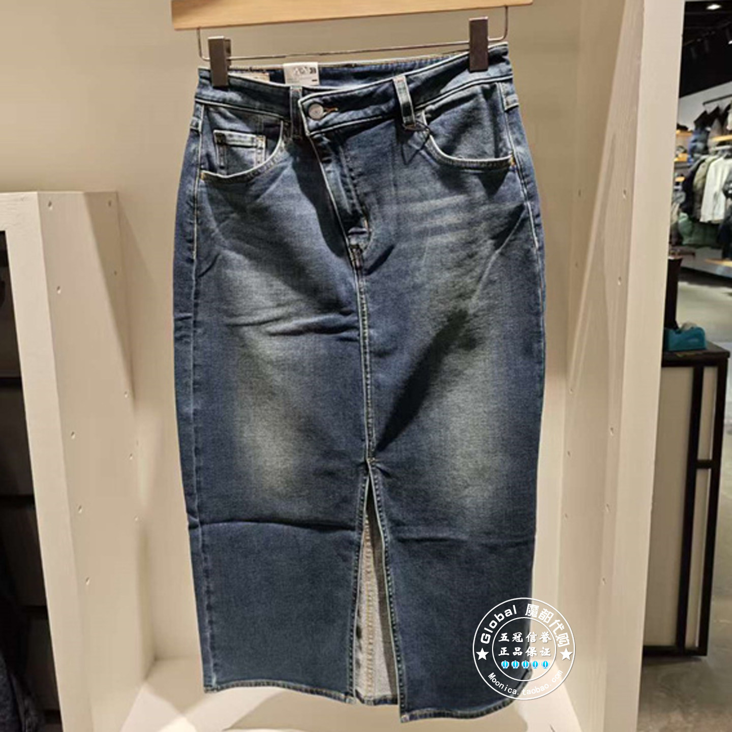李维斯牛仔半身裙开衩水洗百搭