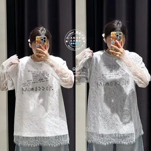 特价 MOUSSY国内代购 26夏 蕾丝假两件长袖T恤衫女028JSA90-1037